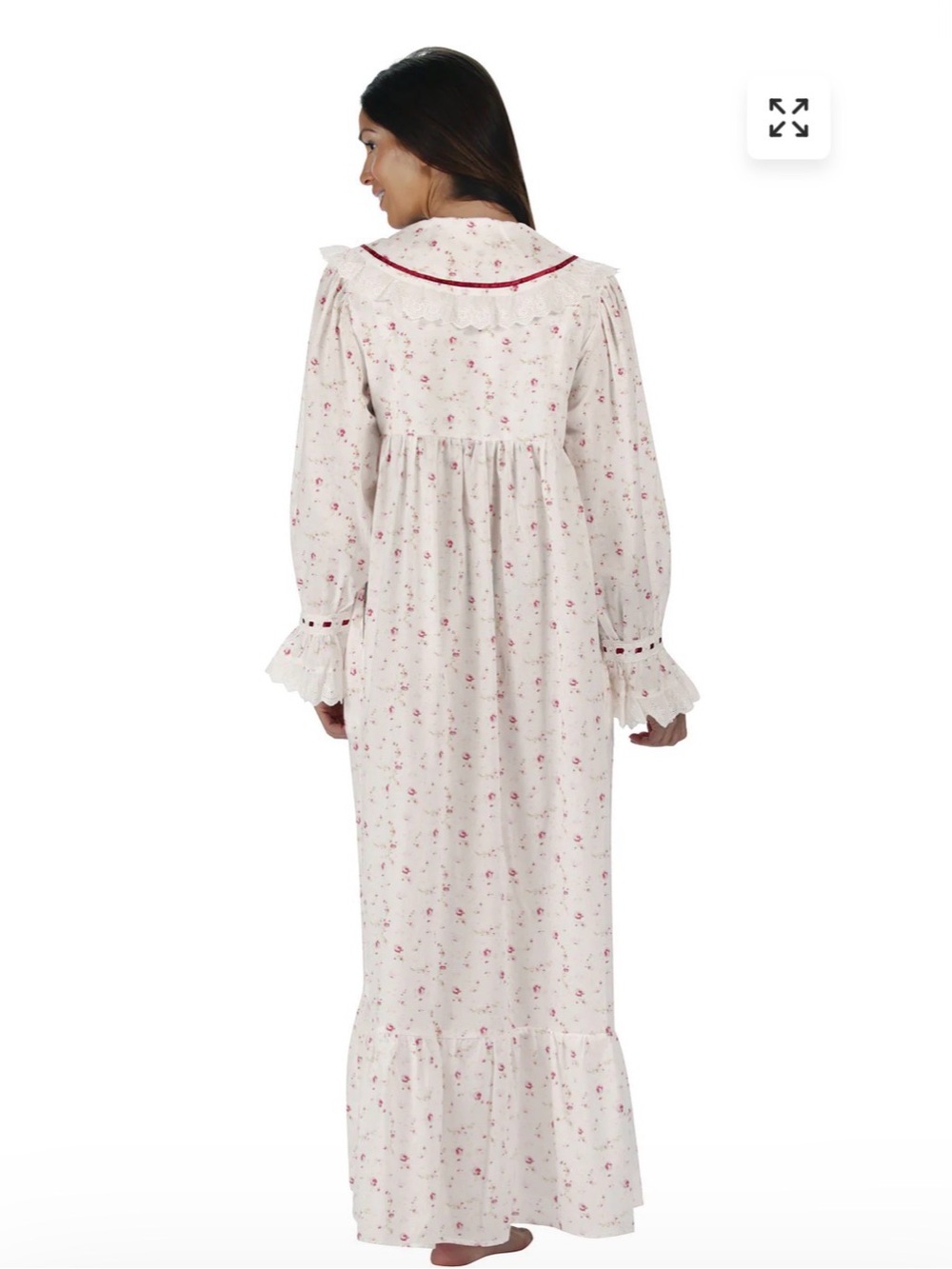 Long Floral Nightgown with Ruffled Collar - Pink Floral - Picture 3 of 5